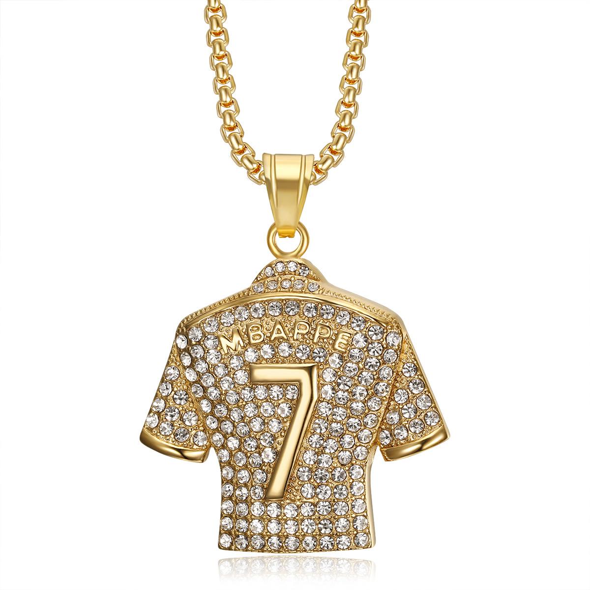

2026 Jewelry Fashion Trend Inlaid Zircon Men s Party Jewelry Accessories Football Mbappe No.7 Jersey Pendant Necklace 60CM