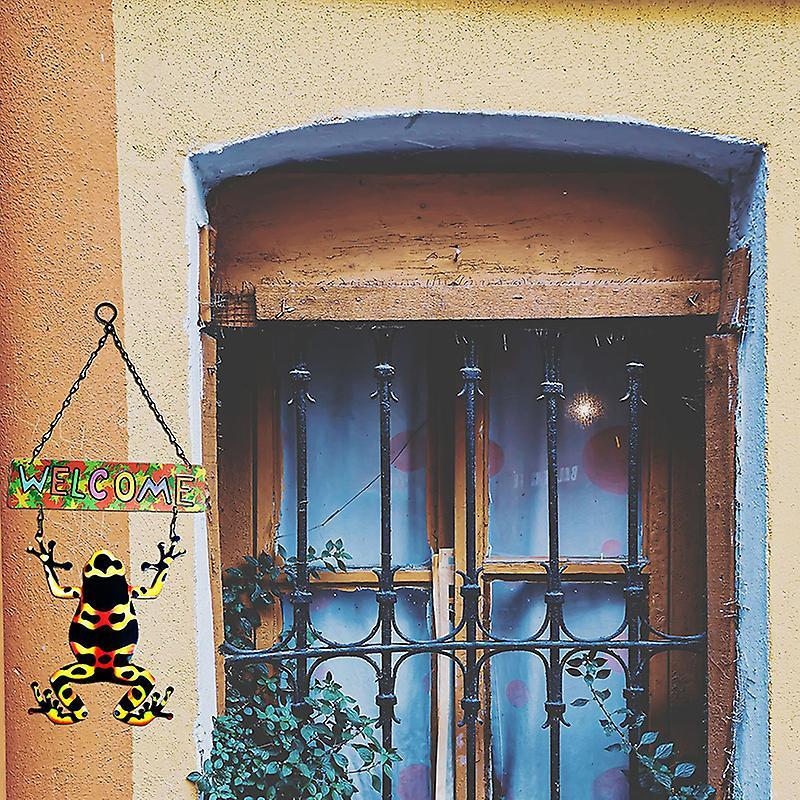 Welcome Sign Metal Front Door Decor Simulation Frog Garden Hanging Pendant Rural Colorful Spring Home Decoration