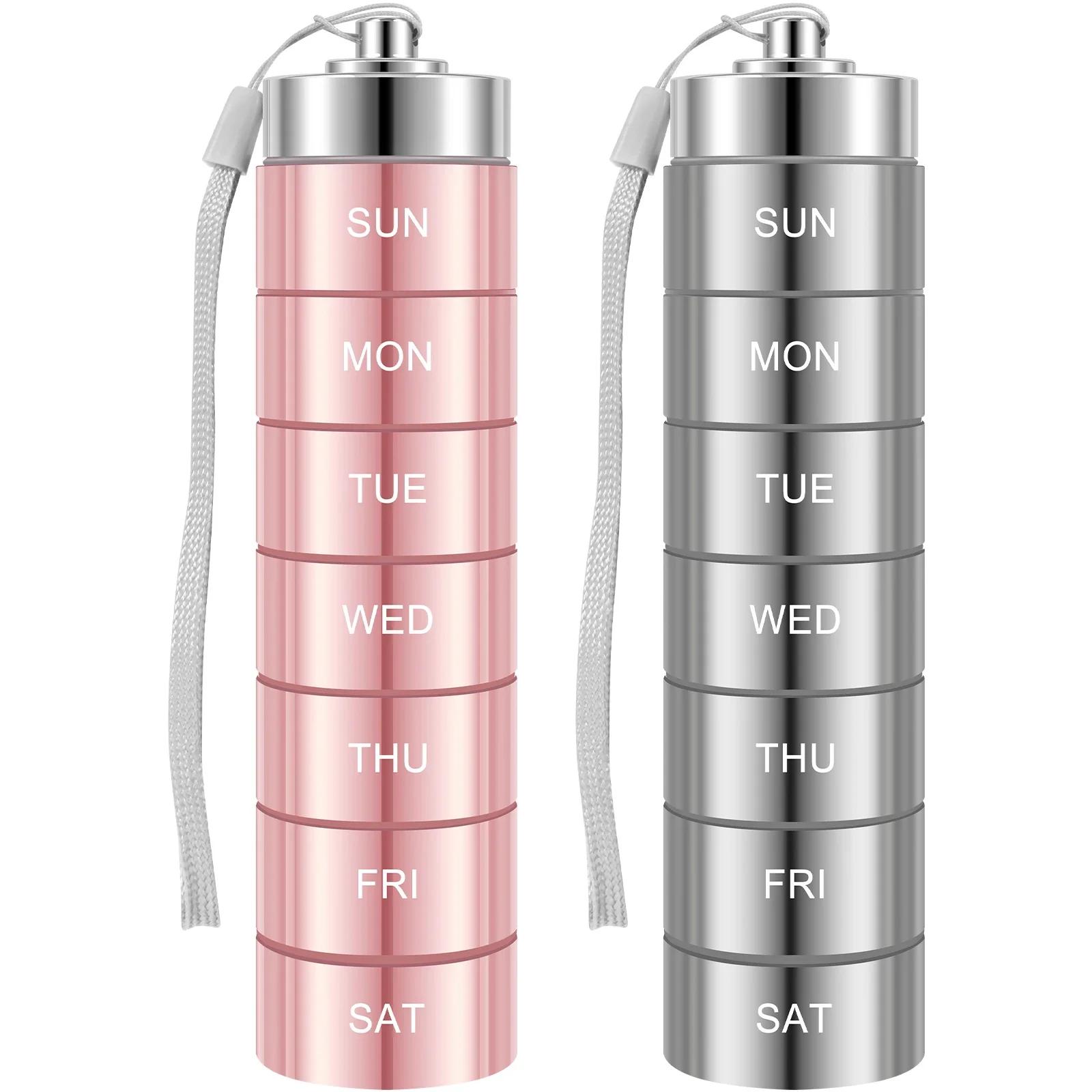 

2 шт. алюминиевый сплав органайзер для таблеток штабелируемый герметичный водонепроницаемый еженедельный контейнер для хранения таблеток портативный дорожный футляр для таблеток коробка