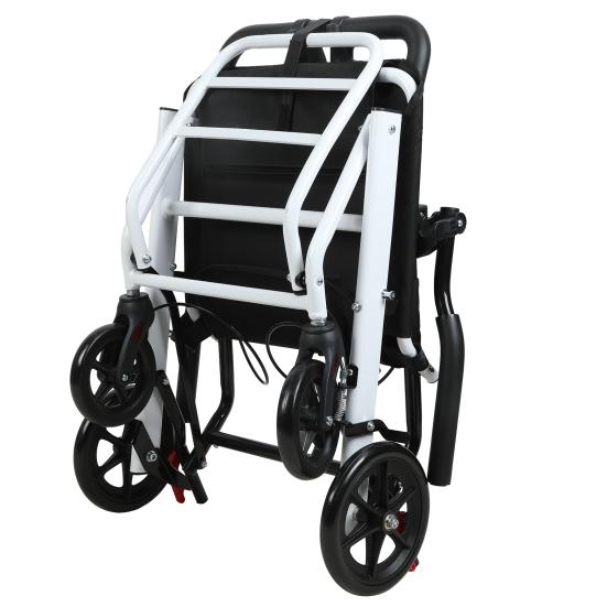 17.7 Inches Transport Wheelchair Lightweight Foldable Wheelchair Portable Aluminum Alloy Travel Wheelchair with Handlebar Brake Lever for Adults