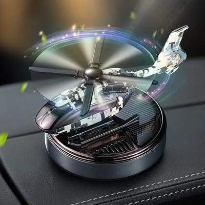 1PC Car Solar Air Freshener Automatic Rotation Essential Oil Diffuser Dashboard Camouflage Helicopter Ornaments Remove Odor