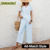 Women's Fashion Casual Short Sleeve V Neck Pants Suits