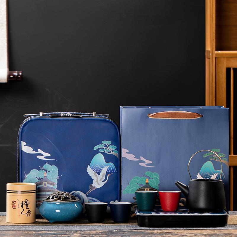 Coarse Pottery Travel Set, Practical Ceramic Cooling Pot, Kung Fu Tea Set, a Complete Set of Creative and Practical Business Gifts for Customers