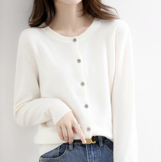 Cardigan tricotat lejer versatil pentru femei, Primăvară/Toamnă 2025 - Culoare solidă la modă cu gât rotund