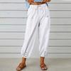 Polyester Blend Casual Pants For Women With Button Detail And Elastic Waist