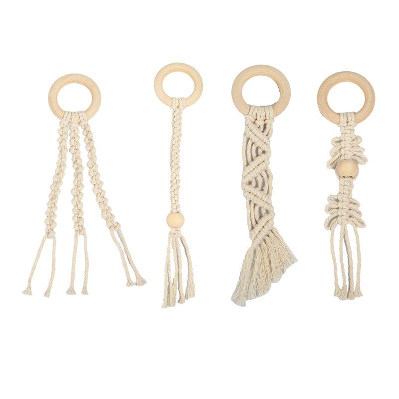 Buy Baby Organic Macrame Teether Crochet Wood Ring Rattle Sensory Teething DIY Toy at affordable