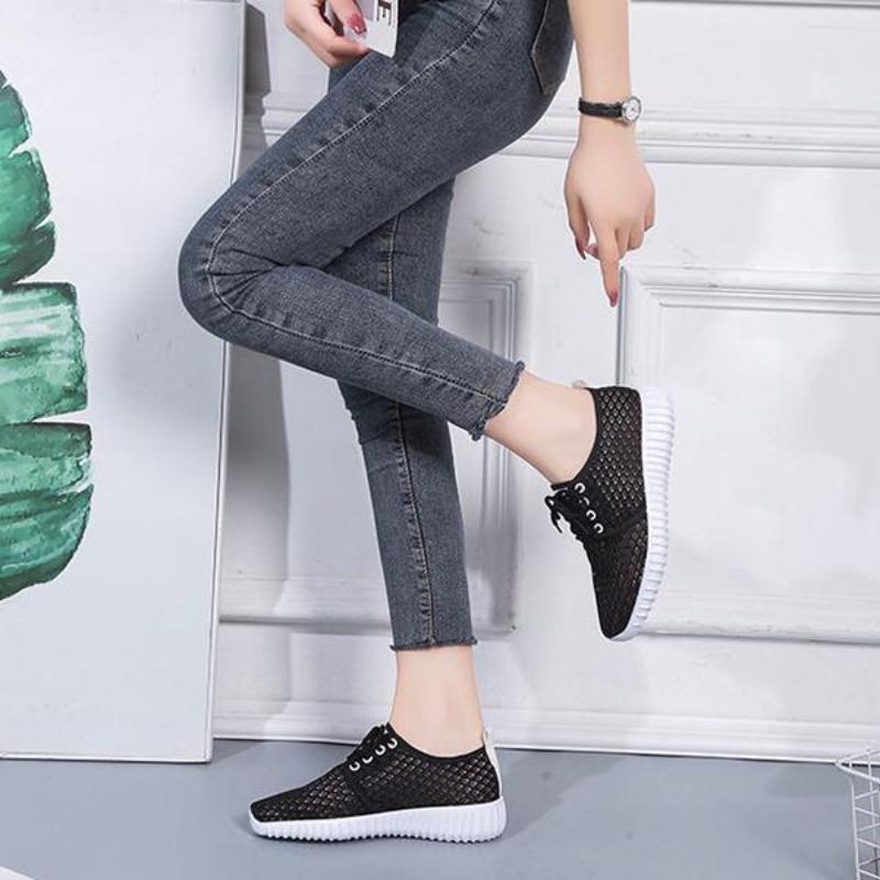 Women Summer Solid Color Soft Sole Anti Slip All Match Casual Large Size Flat Breathable Mesh Sports Shoes