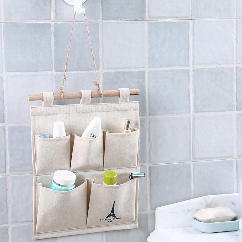 Linen Cotton Fabric Storage Hanging Pouch Door Wall Bedroom Wardrobe Waterproof