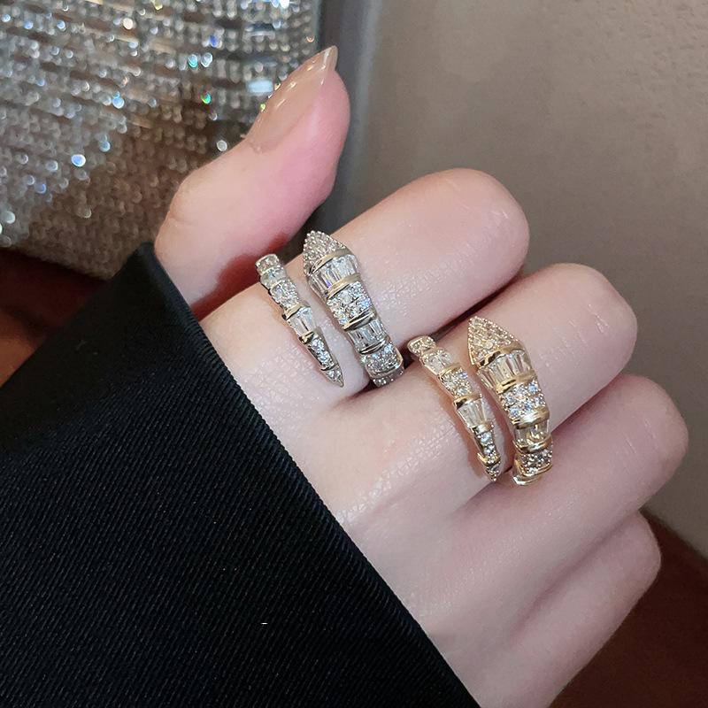 14K Real Gold Plating AAA+ Zircon Simple Snake Shaped Nail Open Ring Elegant Women Daily Workday Ring Party Jewelry