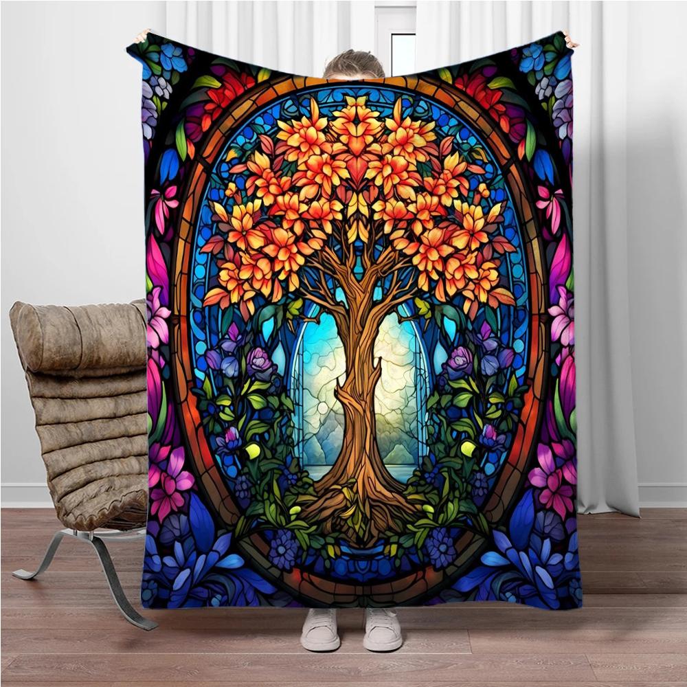 3D Abstract Tree Of Life Flannel Blanket Fluffy Children Sofa Plush Bedspread Throw Lunch Blanket for Sofa Bed Nap Cover Kids