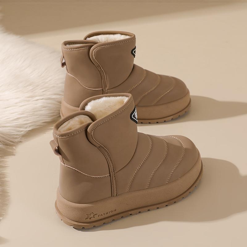 TUINANLE Winter Thick Plush Warm Snow Boots Women Slip On Flat Heels Cotton Shoes Woman Non Slip Ankle Boots Female Black