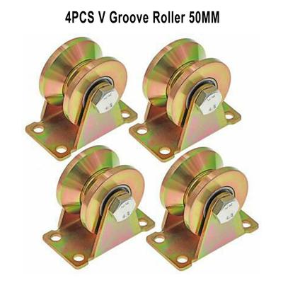 4PCS V-Groove Track Wheel 50mm Heavy Duty Sliding Gate Roller with Bracket