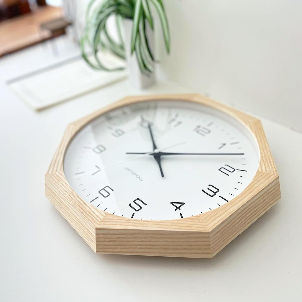 KATOMOKU muku clock 11 Octagonal Natural Wall Clock with Continuous Second Diameter km-94NARC8 Hand, 30.0cm (Radio-controlled)