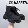 New men's shoes spring and autumn leather boots thick-soled heightening high-top leather shoes British Martin boots 70077-A