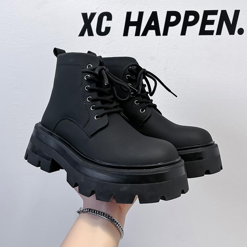 New men's shoes spring and autumn leather boots thick-soled heightening high-top leather shoes British Martin boots 70077-A