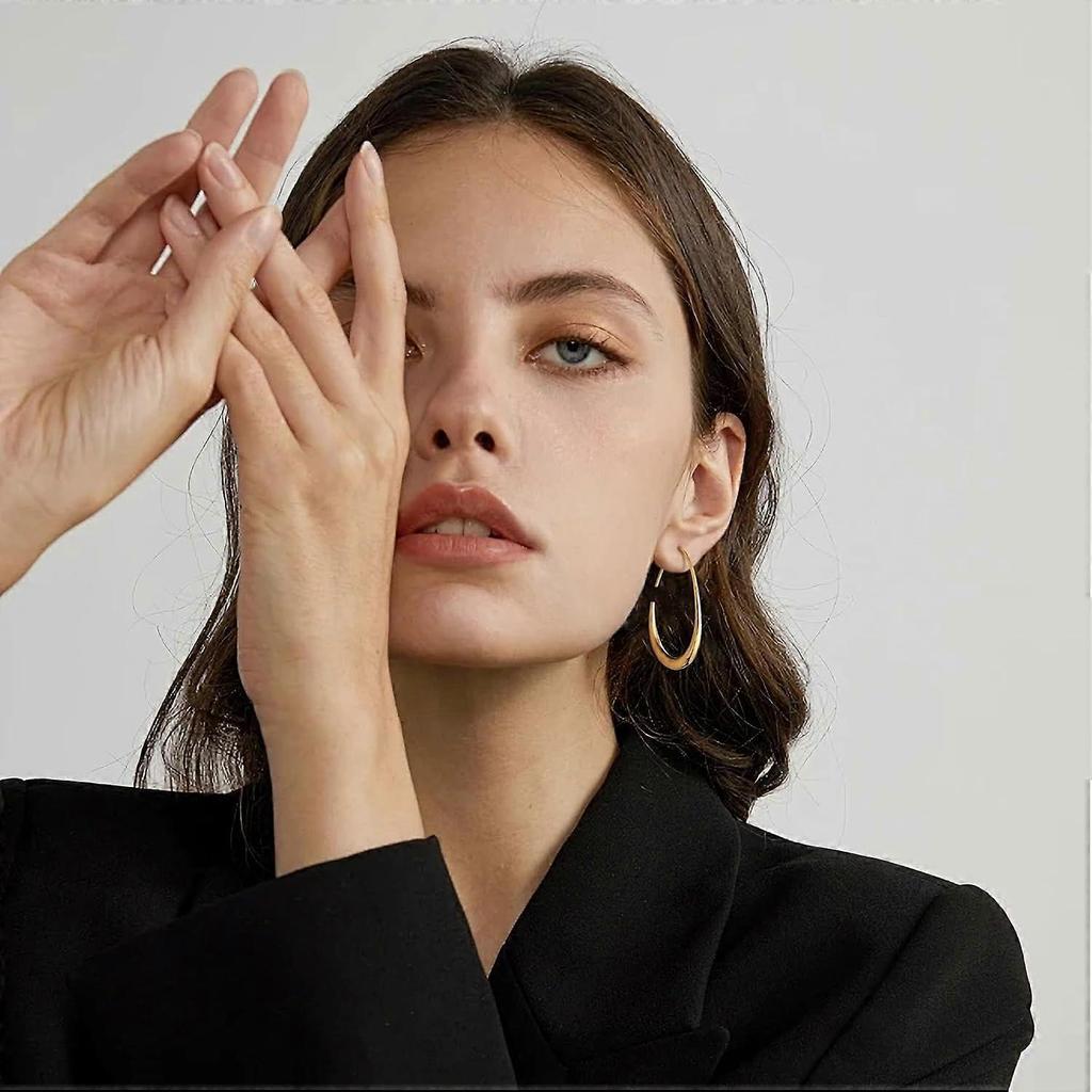 Teardrop Hoop Earrings for Women, 14K Gold Plated Oval Pull Through Hoop Earrings for Women, Gold Drop Hoop Earrings for Women