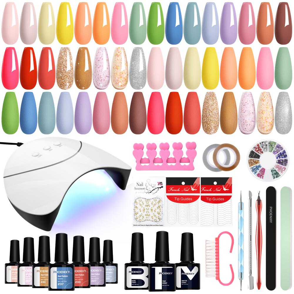 

PHOENIXY 24 цвета гель-лак для ногтей, сушилка для ногтей 36 Вт УФ/LED лампа, снимаемый гель-лак, набор для маникюра и инструменты для украшения ногтей своими руками SET 05