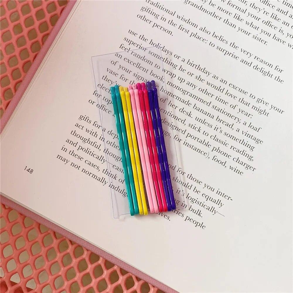 10pcs/12pcs/set with 5 Colors Ins Popular Rainbow Ice Cream Candy Color Metal Bangs Clips Hairpin Bobby Pin Barrette