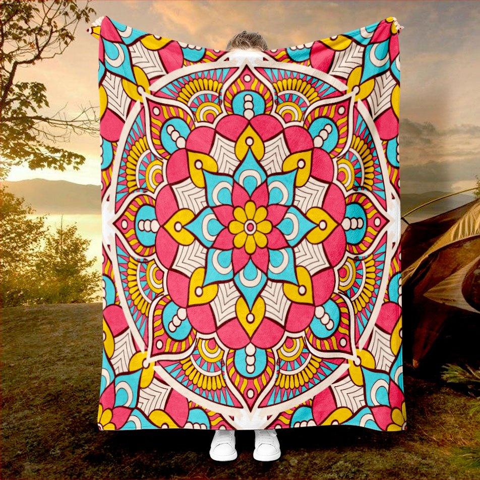 Ethnic Mystic Mandala Blanket Reversible Flannel Throw for Bohemian Souls AllSeason Comfort Spiritual Journey Gift