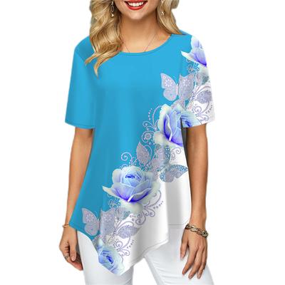 Elegante maglia vintage a maniche corte da donna, T-shirt con nuovo motivo di design, top con colletto tondo