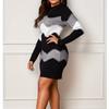 Rochie Elegantă de Damă cu Mâneci Lungi Tip Patchwork, Călduroasă, Toamnă Iarnă, Rochie Pulover Tricotată cu Coaste, Rochii Mini Casual Tip Pulover