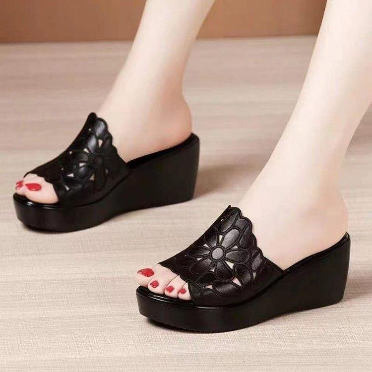 Pegged Heels, Sandals, New Style Shoes, Thick-soled Shoes, Slippers, Women s Shoes 35 чёрный