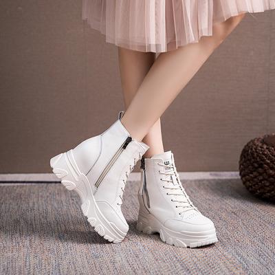 Herbst Damenstiefel Erhöht 8CM Damenschuhe Herbst Britischer Stil Lederstiefel Dicksohlige Freizeitschuhe Motorradstiefel