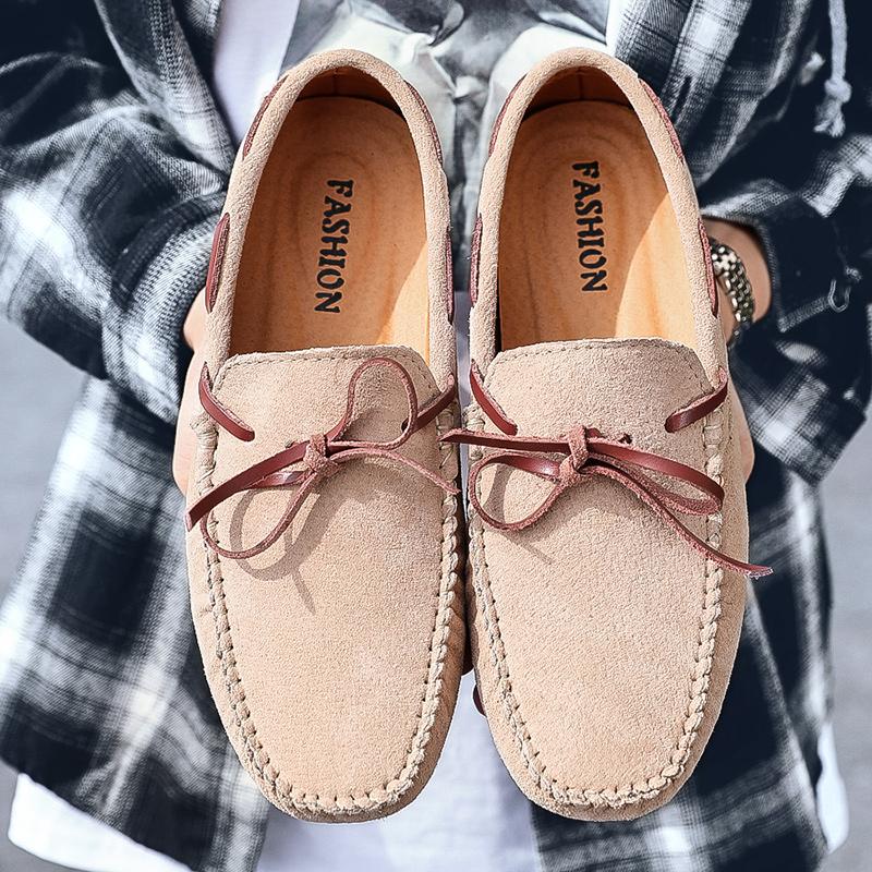 Sommer Herren Wildleder Slipper Leder Freizeit Slip-on Schuhe Handgefertigt Mokassins Freizeit Spaziergang Herren Fahrschuhe Elegante Freizeitschuhe