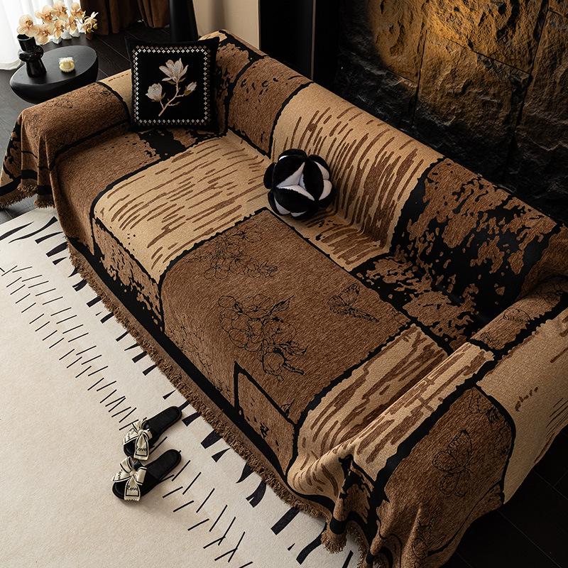 Elegant French Retro Chenille Sofa Cover - Chinese Style, Light Luxury, Full Coverage