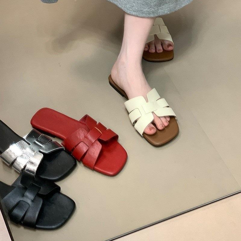 Beach slippers wear French sandals with skirts lazy summer flat women's shoes