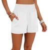 Women's  Cotton Linen Shorts Smocked Waisted Wide Leg Short Pants With Pockets