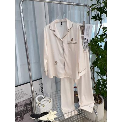 Butterfly Pocket Design Simple Women's Pajamas Herringbone Ice Silk Pajamas Set Satin Pajamas