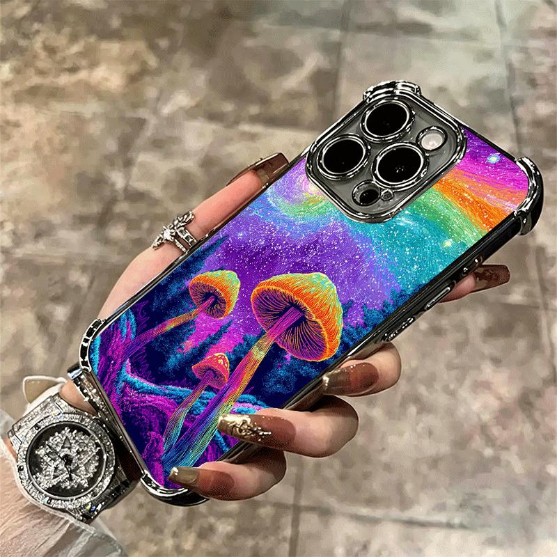 Weird Psychedelic Mushroom Plating Phone Case For Iphone 16 17 Pro Max Air 16E 14 15 Plus 12 13 Mini Anti-Fall Airabag Cover