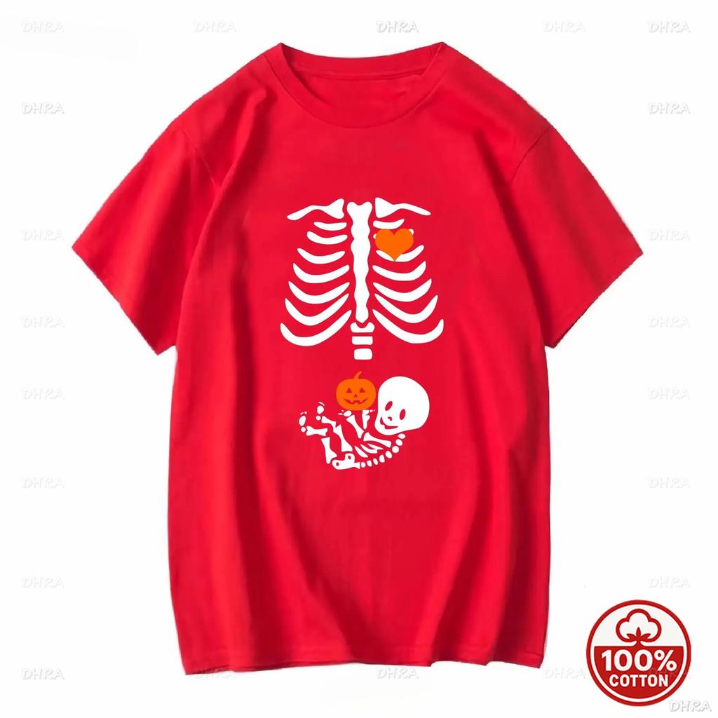 Halloween Pregnant Skeleton TShirt Maternity Outfit Short Sleeves Vintage Unisex Soft Cotton Loose All Season Oneck Funny Tshirt