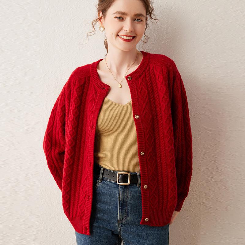 Women's Heavyweight Cashmere Cable Knit Cardigan Sweater - Autumn/Winter Collection