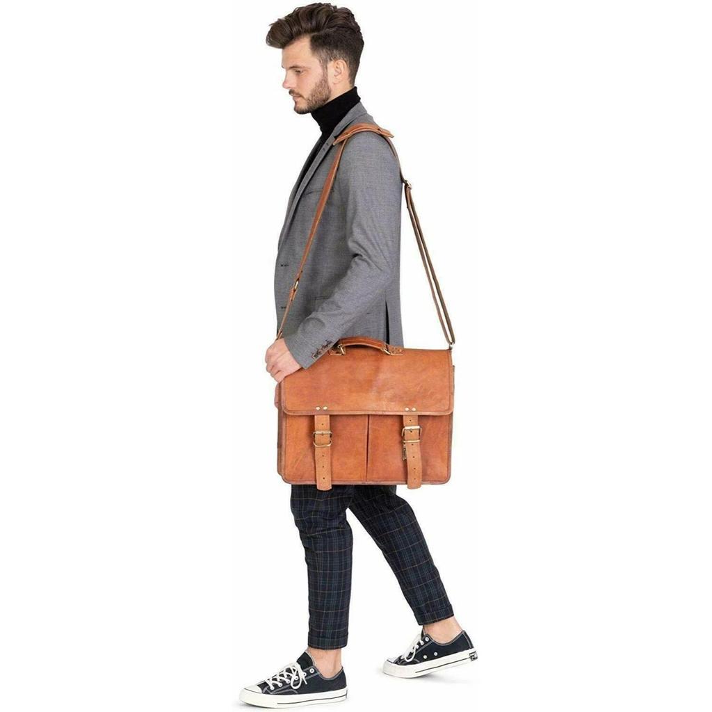 Laptop School Briefcase Bag Leather Vintage Messenger Shoulder Men Satchel