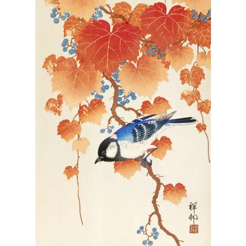 Poster Artistico Vintage Cinese Fiore di Ginkgo Uccello Pianta Tela Paesaggio Pittura Murale Stampe Immagine per Soggiorno Decorazione Casa Wa