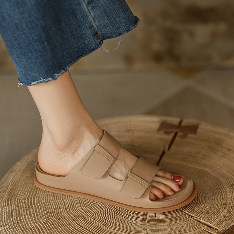 Letnie damskie buty na platformie, płaskie sandały, kapcie, buty damskie, damskie klapki, sandały, japonki, skóra naturalna