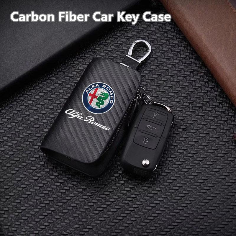 Car Case Keys Pouch Carbon Fiber Fabric Keychain Bag For Alfa Romeo STELVIO Giulia 159 Giulietta 147 Mito 156 MTO Sportiva Car zk7