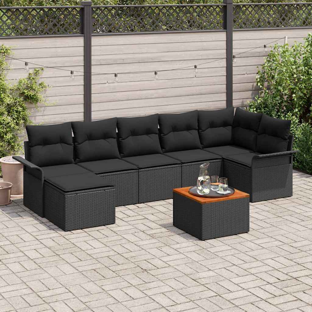 Garden Sofa Set with Cushions 8 pcs Black Poly Rattan