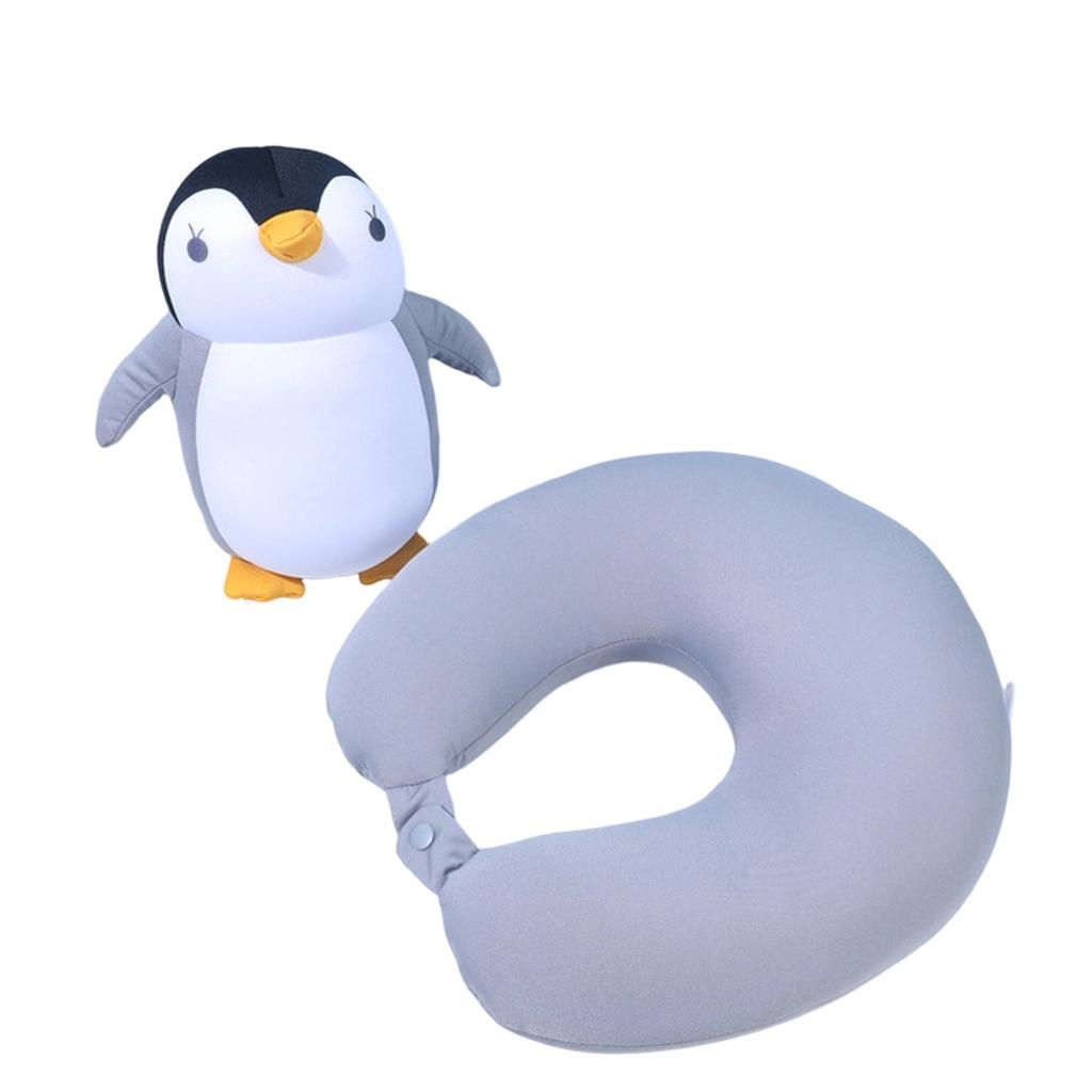 U-förmiges Nackenkissen aus Schaumstoffpartikeln mit Cartoon-Pinguin-Design, zwei-in-eins umwandelbares Kissen und Plüschkissen für Reisen und den Heimgebrauch