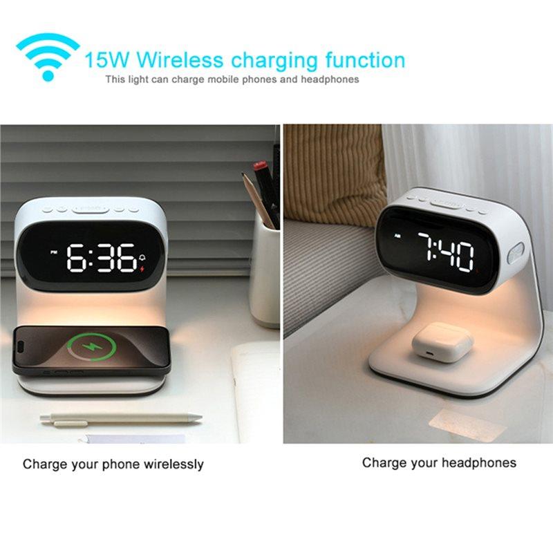 Multifunctional Clock With Night Light, Wireless Charging, Three Brightness Holiday Couple Gift
