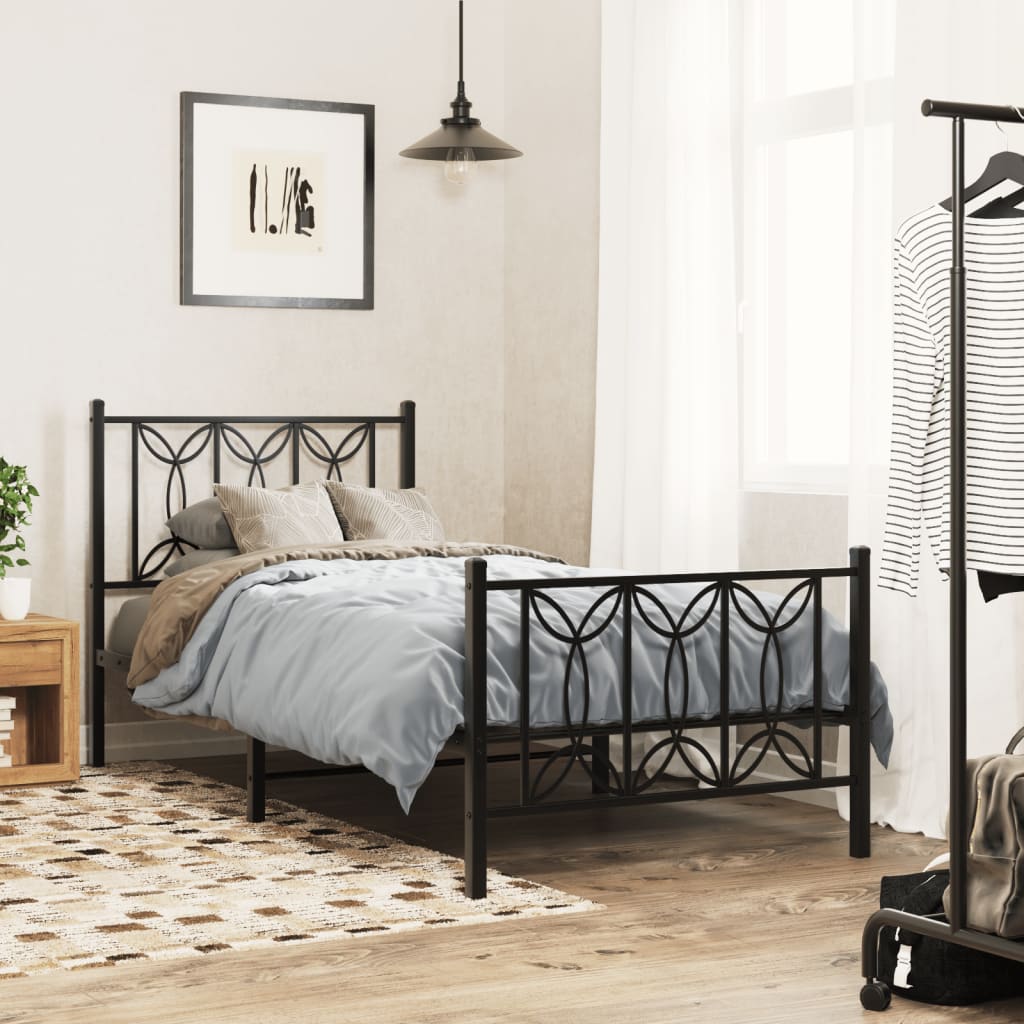 Metal Bed Frame with Headboard and Footboard Black 75 X 190 Cm