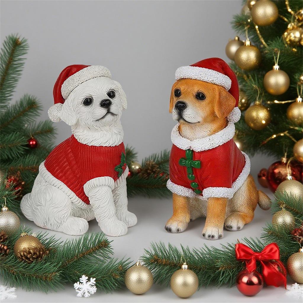 Christmas Resin Ornaments, Wearing Christmas Hats, Cute And Fun Dog Desktop Decorations, Holiday Gifts