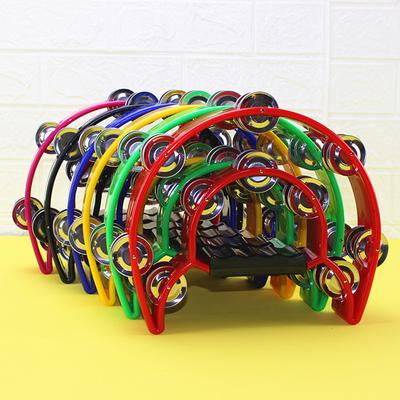 Zweireihige Hand-Tamburin-Metallschellen, Hand-Kunststoff-Musik-Percussion-Trommel, Halbmond