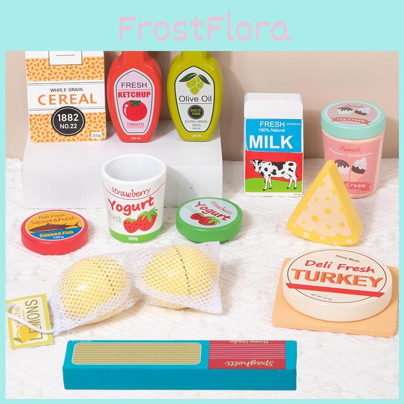 Wooden Simulation Milk Pasta Cheese Flavored Ice Cream Children Toys Set For Kids Kitchen Role Play