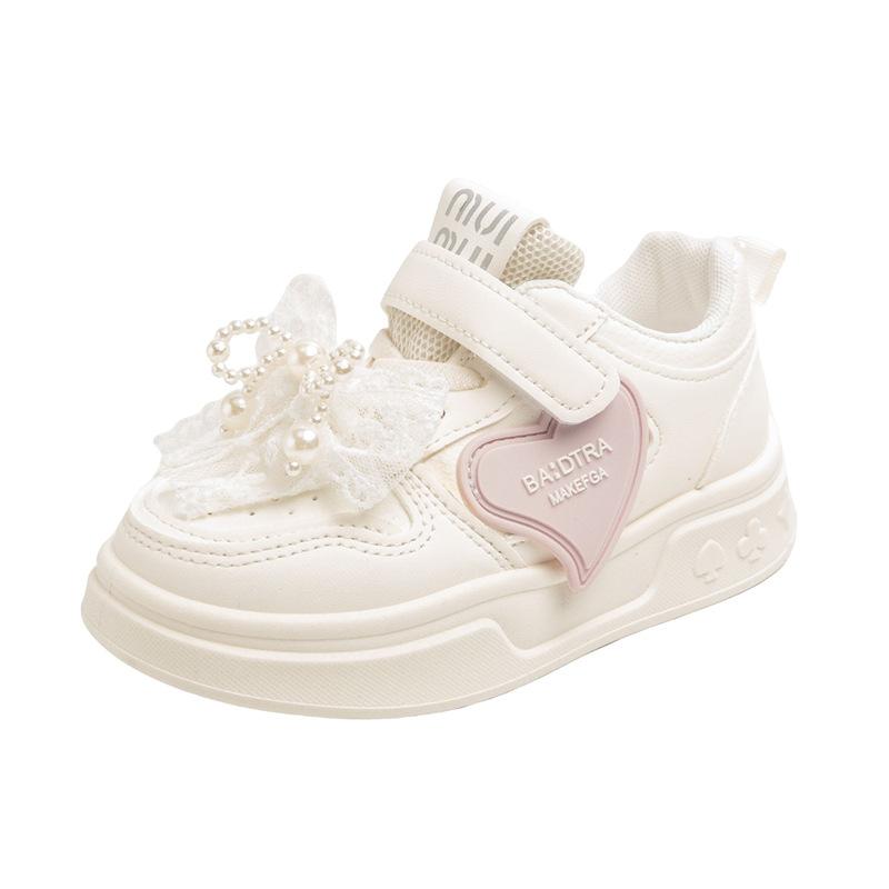 Girls' Sneakers Spring and Autumn New Children's White Shoes Leather Panel Shoes Flat Breathable Running Shoes Trendy