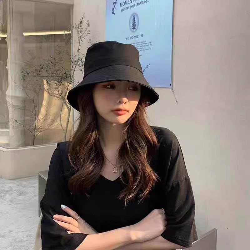 Women's Black Bucket Hat - Sun Protection Wide Brim, Korean Style, Casual Outdoor Travel Hat