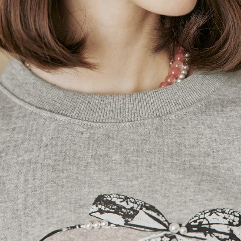 Maxza Pearl Ribbon Beads Puff Sleeve Sweatshirt Ze05qt401na