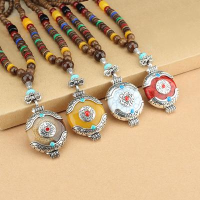 Ethnic Tibetan Style Peace Blessing Necklace Retro Versatile Bohemian Wood Long Sweater Chain Accessories